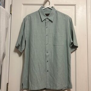 Tasso Elba Silk Linen button up short sleeve shirt L